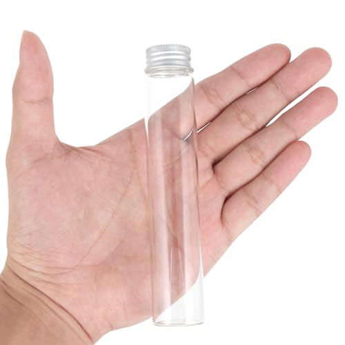 6PCS 50ml Clear Glass Flat Test Tubes with Screw Caps and Plastic Stoppers - color: with Aluminium Caps, size: 50ml