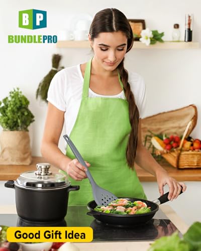BUNDLEPRO Silicone Cooking Utensils Set, 9 Pcs Kitchen Utensils, One-Piece - color: Gray