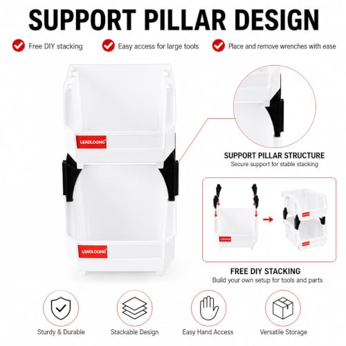 6 Pack Stackable Parts Bins, 5x4x3 in, Plastic Small Parts Organizer,White - color: White-6 Pack, size: 5"x4"x3"