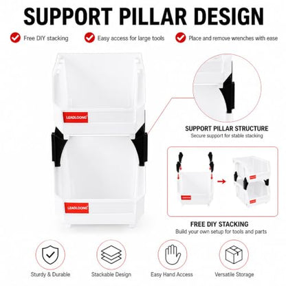 6 Pack Stackable Parts Bins, 5x4x3 in, Plastic Small Parts Organizer,White - color: White-6 Pack, size: 5"x4"x3"