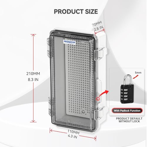 Mollom Transparent Cover Outdoor Junction Box (8.3x4.3x2.8In) - size: 8.3x4.3x2.8"