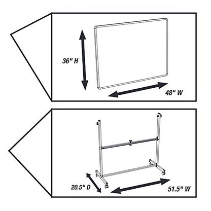 Mobile Magnetic Whiteboard 48"W x 36"H Silver Frame - size: 48"W x 36"H