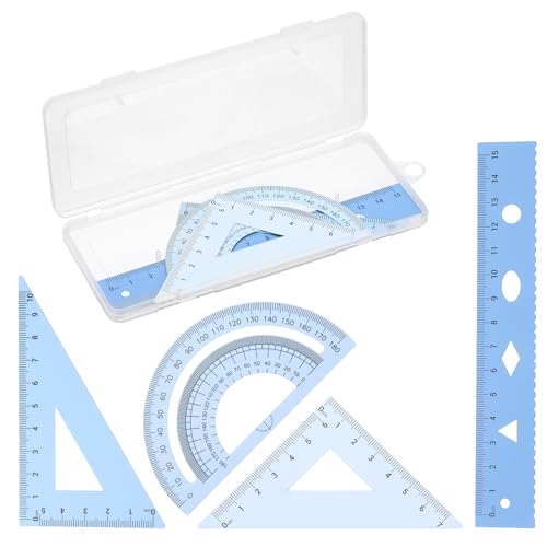 PATIKIL Geometry Set, 6" Aluminum Ruler & 2 Triangles, Metal Protractor - color: Gradient Blue, size: 6 Inch