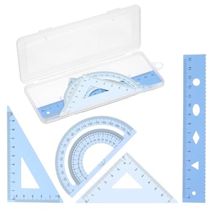 PATIKIL Geometry Set, 6" Aluminum Ruler & 2 Triangles, Metal Protractor - color: Gradient Blue, size: 6 Inch