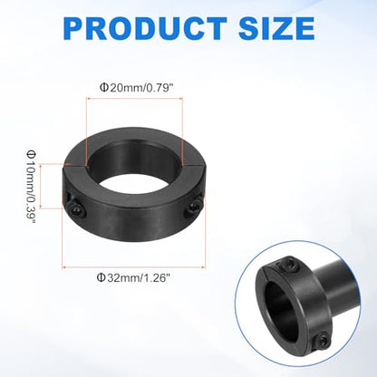 uxcell 4pcs Double Split Shaft Collars 20mm Bore, Two-Piece Clamping Collar 32mm OD 10mm Thickness Carbon Steel Lock Collar Clamp with Set Screws (Black Oxide) - size: 20mm x 32mm x 10mm