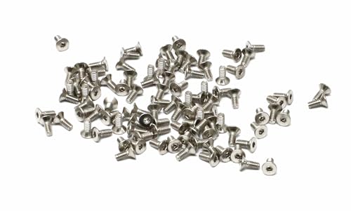 iexcell 100 Pcs M2 x 5mm Thread Pitch 0.4 mm Stainless Steel 304 Hex Socket Flat Head Cap Screws Bolts Kit - size: M2 x 5mm
