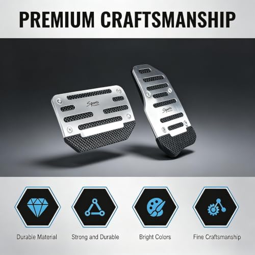 2 PCS Car Pedal Covers, Aluminum Alloy Non-slip Brake Throttle Pedal Covers Kit, Anti-rust Stripes Automatic Treadle Protector with "Sports", Universal for Most Cars, Trucks, Vans (Silver) - color: Silver