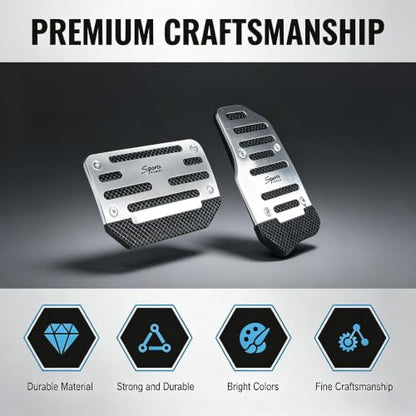 2 PCS Car Pedal Covers, Aluminum Alloy Non-slip Brake Throttle Pedal Covers Kit, Anti-rust Stripes Automatic Treadle Protector with "Sports", Universal for Most Cars, Trucks, Vans (Silver) - color: Silver