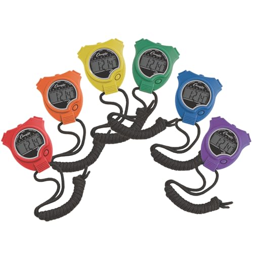 Champion Sports Digital Stopwatch – Water-Resistant Stopwatch with Lap Counter, Set of 6 for Track, Field & Fitness