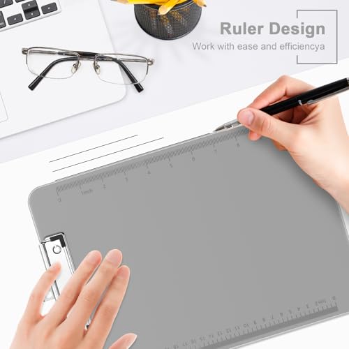 Piasoenc Plastic Clipboards, 8.5 x 11 Clip Board with Ruler,Grey - color: Grey