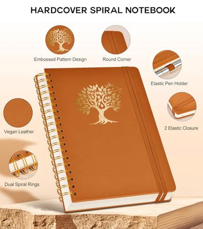 PERCUN Spiral Notebook 300 Numbered Lined Pages Hardcover Journal 8.5"x11" - color: Brown, size: A4 size (8.5in x 11.5in)