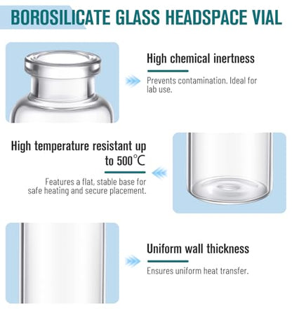 FOUR E'S SCIENTIFIC 20mL Glass Vials, 100 Pcs Lab Headspace Vial with Caps - size: 20mL