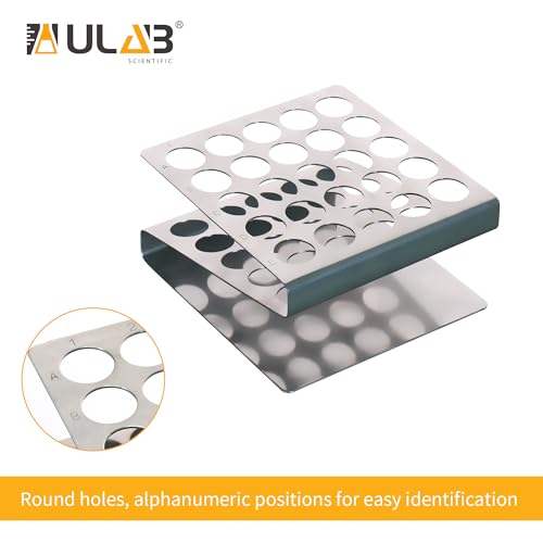ULAB Stainless Steel Test Tube Racks, Suitable for Tubes of Dia. ≤16mm, Z Shape, 25 Holes, 5×5, Pack of 2, UTR1007 - color: 2*25holes Steel