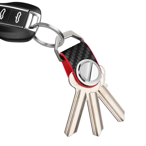 Carbon Fiber Key Organizer Compact Key Holder Minimalist Keychain for Men Women,Expandable Key Case Holds Up to 8 Keys - color: Red