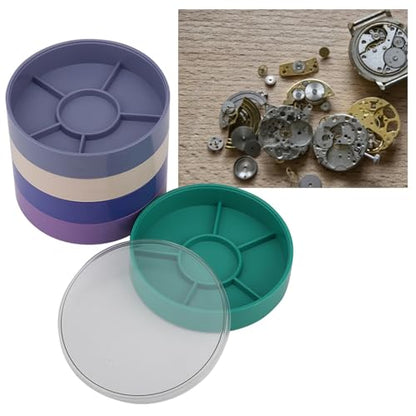 Watch Parts Storage Box, 5 Layer Watch Parts Box Container, Colorful Watch Repair Parts Organizer, Round Plastic Watch Repair Tools Tray Holder for Movement Screw Component