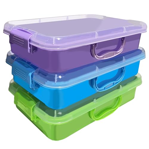 4 Qt (3.8L) Sensory Bin With Lid - 3 Pack, Stackable Storage Sensory Bins with Lids, Portable Sandbox, Organizers Sand, Arts, Crafts, (Blue, Green, Purple)
