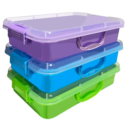 4 Qt (3.8L) Sensory Bin With Lid - 3 Pack, Stackable Storage Sensory Bins with Lids, Portable Sandbox, Organizers Sand, Arts, Crafts, (Blue, Green, Purple)