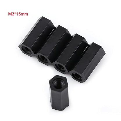 BORDSTRACT 100pcs Black Nylon Spacers M3x15 - size: M3x15