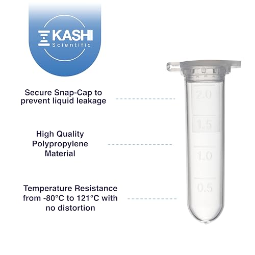 Kashi Scientific 2mL Clear Snap-Cap Microcentrifuge Tube with Graduation, Lab Grade Polypropylene Plastic for Centrifuge [2mL, 500] - size: 2mL
