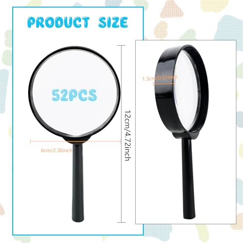 52 Pack Kids Magnifying Glass Mini Plastic Hand Lens Portable Handheld Magnifier Lenses Bulk for Kids Reading Science Class Outdoor Activities