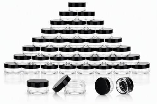 50 Count 5 Gram Sample Containers, Clear Lip Balm Jars - color: Black