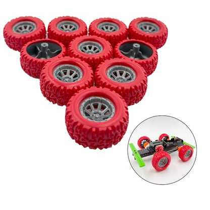 10PCS Toy Wheel Model Car Rubber Tire Wheel with 5PCS Shaft Round Rod Axles for RC Car Truck Robot DIY Model Building Parts (2x40mm Red) - style: 2x40mm Red