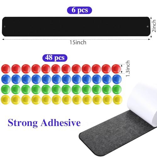 Outus 6 Pcs Magnetic Bulletin Board Strip 15" x 2" with 48 Magnets, Black - color: Black