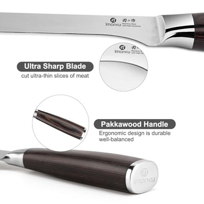 imarku Fillet Knife 6 Inch, German High Carbon Stainless Steel Boning Knife - color: Silver with Brown