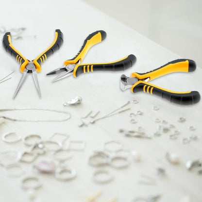 QWORK Jewelry Pliers Set, 8-Piece Mini Jewelry Making Tool Kit with Storage Bag, Flat Nose/Round Nose/Bent Nose, Wire Cutters, Crimping Pliers & End Nippers for Beading Crafting Repair