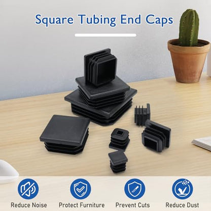 16 Pack 2"x 2" Black Square Tube End Cap Plastic Plugs - color: Black, size: 2" - 16 pcs