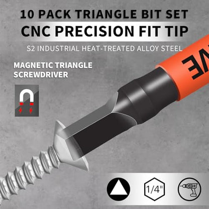 DYRECELVE 10-Pack Triangle Screwdriver, 2.56-In Magnetic Triangle Bit Set