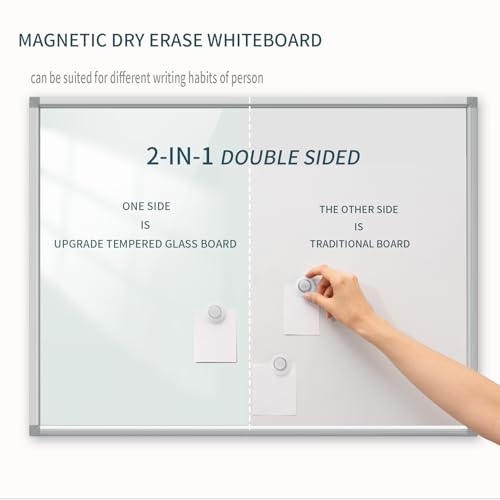 Rolling Whiteboard Premium Tempered Magnetic Whiteboard 48"x36" Flip Chart with 4 Wheels 2-in-1 Easel-Style Dry Erase Message Bulletin Board (White)