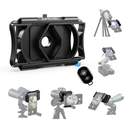 APEXEL 360° Telescope Phone Adapter, Upgraded Binocular Photo Adapter for Android & iPhone, Smartphone Mount for Telescope, Monocular, Microscope, Spotting Scope. (Including Bluetooth Shutter Remote)
