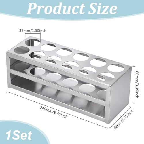 UNICRAFTALE 1 Set 304 Stainless Steel Multi-Use Cylinder Tubes Display Racks Lab Supplies Rectangle Test Tube Rack Round Holes Test Tube Holder Hole 33mm for Classroom Lab 9.45"x3.35"x3.39" - size: 24x8.5x8.6cm