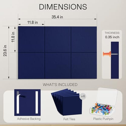 MaxGear Felt Bulletin Board 36" x 24", Dark Blue Felt Wall Tiles Push Pins - color: Dark Blue, size: 36" x 24"