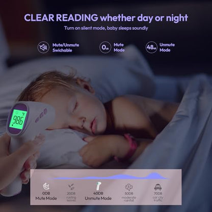 Forehead Thermometer for Adults, Kids & Babies, No-Touch Digital Thermometer with LCD Backlight Display, Fever Alarm and 1s Instant Reading - Purple