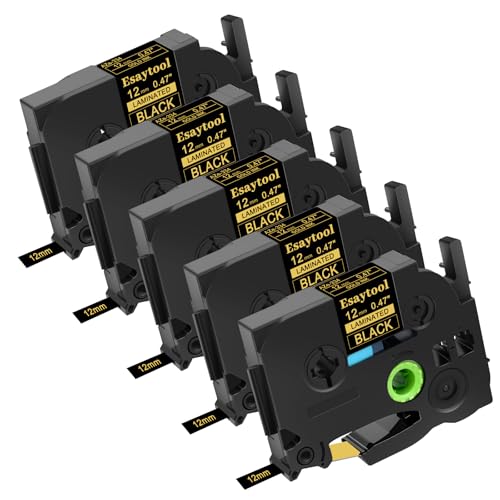 5 Pack Compatible with P-Touch TZe-334 AZE-334 TZ-334 Gold on Black 12mm 0.47'' Laminated Label Tape Replacement for Ptouch PT-H100 PT-D200 D210 D400 PT-P700 PT-1000 PT-2030 Label Maker - color: Gold on Black, size: 12mm