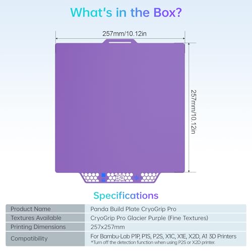 BIQU CryoGrip Pro Glacier Purple Compatible with Bambu-Lab P1S/P1P/P2S/X2D/X1C/X1E/A1 3D Printers 257x257MM Panda Build Plate Double Sided Upgrade Removable Surface Platform - color: Glacier-Purple, size: P1/P2/X1/A1/X2D