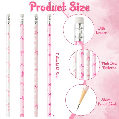 Xqumoi 60Pcs Coquette Pink Bow Pencils with Eraser - Preppy Bow #2 HB Pencils, Back to School Classroom Student Rewards, School Office Supply, Party Goodie Bag Fillers Stuffers, Birthday Party Favors - style: Pink Bow