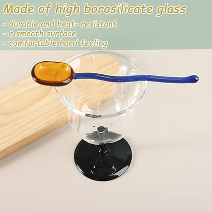 Glass Mixing Spoon 6.1 Inches Heat Resistant Glass Stirring Spoon Rod Teaspoons for Salt Sugar Tea Coffee Cocktail Cold Ice Cream Drink Party (Yellow Handle)