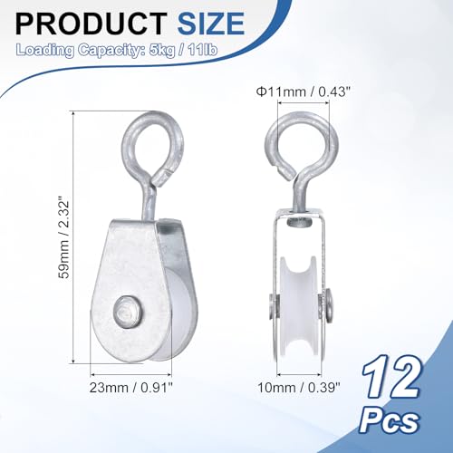 PATIKIL Mini Iron Pulley Wheel 0.43" ID 2.32" L 12Pcs Single Sheave - size: 0.43" ID 2.32" L