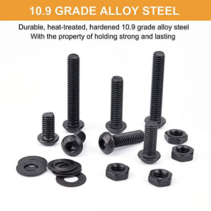 VIGRUE 225PCS M6 Button Head Hex Socket Cap Screws Bolts Nuts Washer Kit - size: m6 button black 12-30mm
