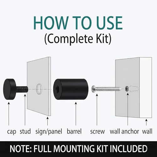 Lantee 20pcs Black Sign Standoff Screws, Stainless Steel Wall Mount Standoff Holders, Heavy Duty for 1/2" Thick Acrylic/Glass 1/2" x 1"(12x25mm) - color: Black, size: 1/2" x 1" / 12 x 25mm