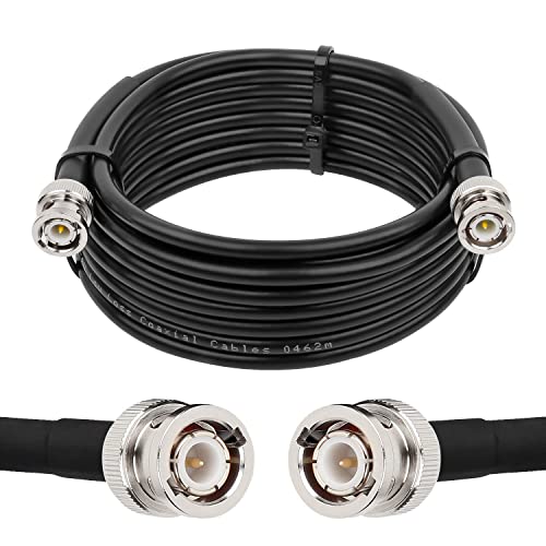 MOOKEERF BNC Cable - 15FT RG58 50 ohm Male to Male Coax Cables Low Loss BNC Extension Coaxial Cable with for Antennas, RF Radios, Modems, Oscilloscopes, Spectrum, etc (Black) - size: 15FT