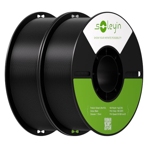 Soleyin PLA Filament 1.75mm 2KG, Black & Black 3D Printer Filament 2 Pack 1kg Spool, Neatly Wound, ±0.02mm Accuracy, Strong Adhesion, High-Speed Printing, No Warping, Fits Most FDM Printers - color: Black+black, size: Pla