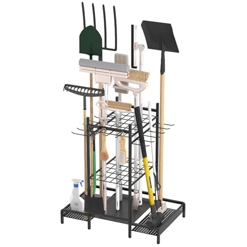 Organizer Yard Tool Storage Rack,Garden Organizer,Steel Yard Tool Racks To Store Long-Handled Tools,Tool Holder For Garden,Shed,Outdoor,Black - style: Medium