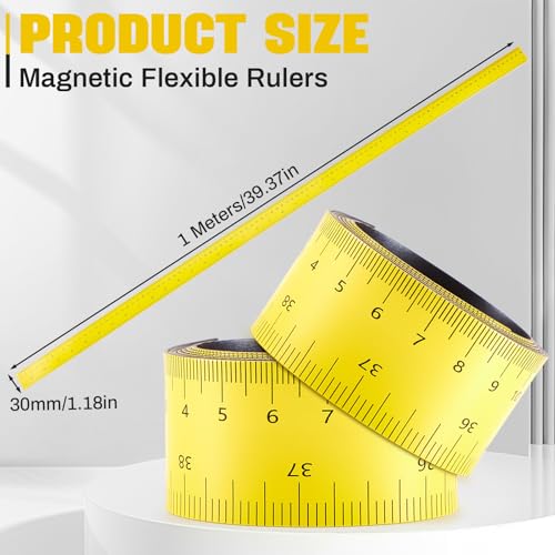 Relaxweex 1 Pcs 39.37" Flexible Magnetic Ruler Dual Scale Tape, Yellow - color: Yellow
