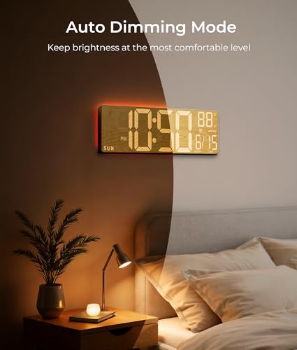 EASYERA 16.5" Large Digital Wall Clock BT Sync, 11 Scenes Mode Beige Clock - color: Beige