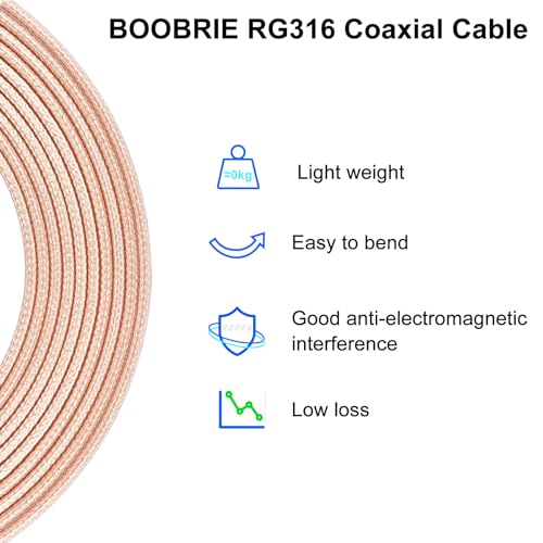 BNC Male to BNC Male RG316 Coaxial Cable 6.56Ft 50 Ohm RF Coax Antenna Extender Pigtail Jumper for CCTV, DVR, Camera, Video Equipment, Ham Radio & Professional Applications - size: 6.56Ft