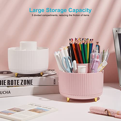 360 Degree Rotating Desk Pen/Pencil Holder, 5-Slot Organizer, Cute Pink Desk Accessory - color: Elegant Pink